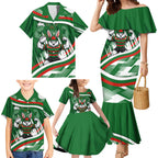 Rabbitohs Rugby Mascot Family Matching Mermaid Dress and Hawaiian Shirt Fierce Athlete Graphic in Sports Style