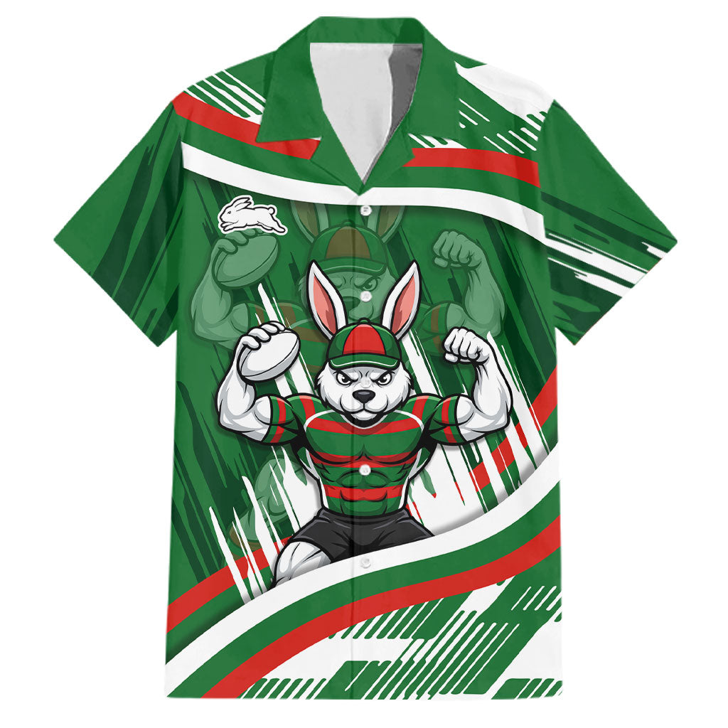 Rabbitohs Rugby Mascot Family Matching Mermaid Dress and Hawaiian Shirt Fierce Athlete Graphic in Sports Style