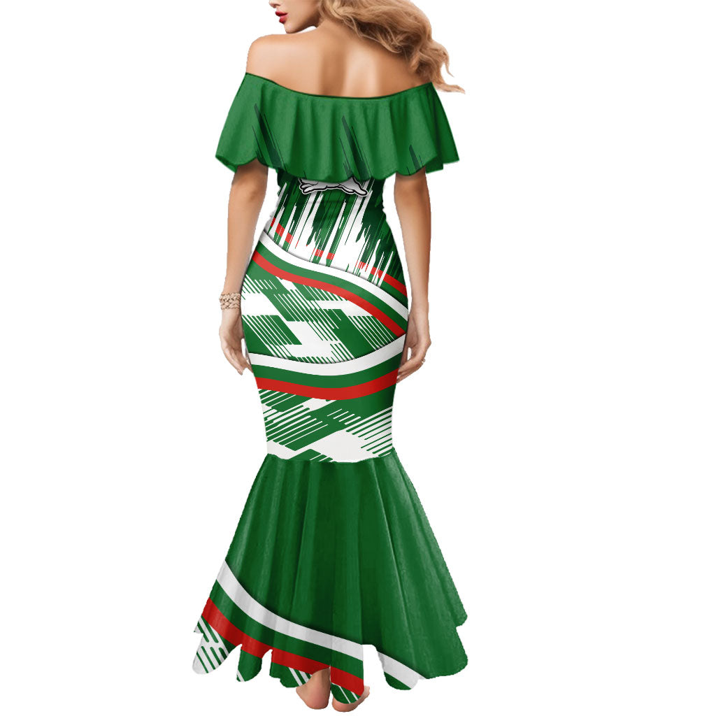 Rabbitohs Rugby Mascot Family Matching Mermaid Dress and Hawaiian Shirt Fierce Athlete Graphic in Sports Style