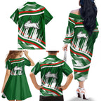 Rabbitohs Rugby Mascot Family Matching Off The Shoulder Long Sleeve Dress and Hawaiian Shirt Fierce Athlete Graphic in Sports Style