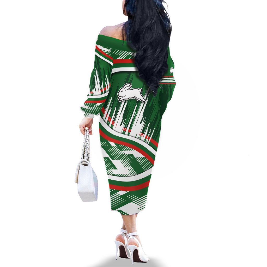 Rabbitohs Rugby Mascot Family Matching Off The Shoulder Long Sleeve Dress and Hawaiian Shirt Fierce Athlete Graphic in Sports Style