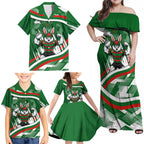 Rabbitohs Rugby Mascot Family Matching Off Shoulder Maxi Dress and Hawaiian Shirt Fierce Athlete Graphic in Sports Style