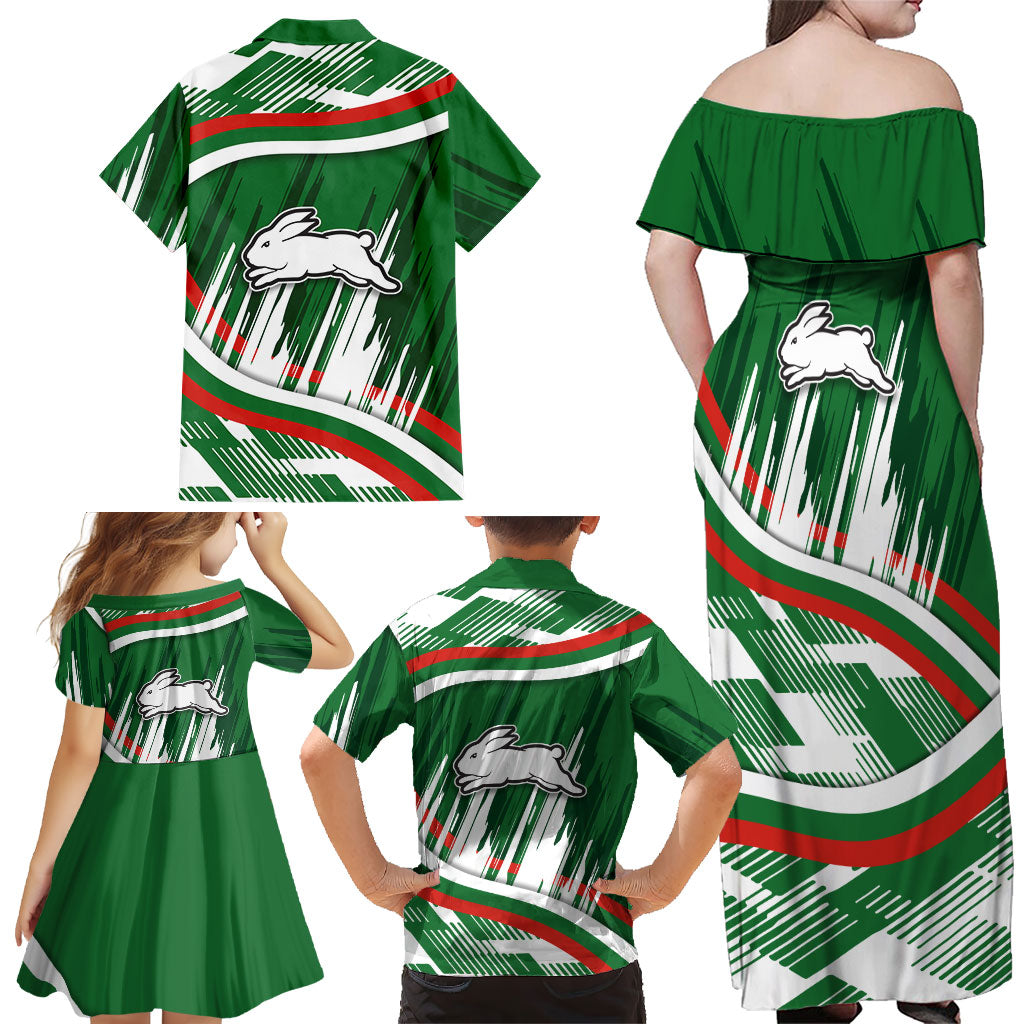 Rabbitohs Rugby Mascot Family Matching Off Shoulder Maxi Dress and Hawaiian Shirt Fierce Athlete Graphic in Sports Style