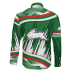 Rabbitohs Rugby Mascot Family Matching Off Shoulder Maxi Dress and Hawaiian Shirt Fierce Athlete Graphic in Sports Style