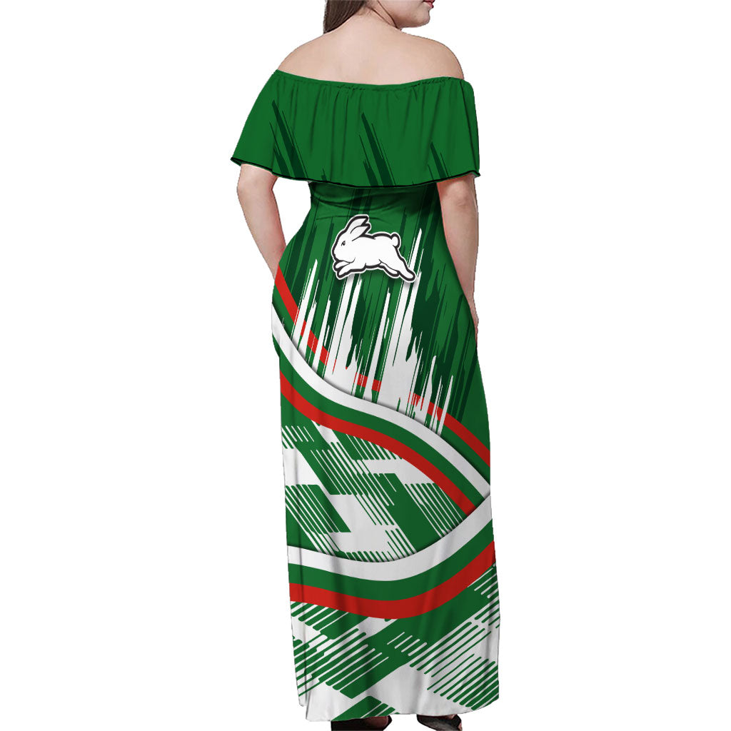 Rabbitohs Rugby Mascot Family Matching Off Shoulder Maxi Dress and Hawaiian Shirt Fierce Athlete Graphic in Sports Style