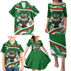 Rabbitohs Rugby Mascot Family Matching Puletasi and Hawaiian Shirt Fierce Athlete Graphic in Sports Style