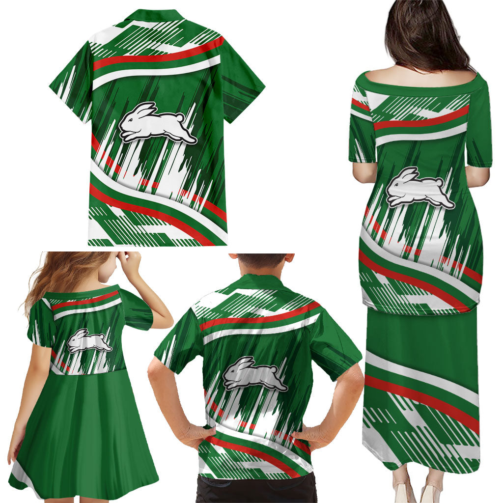 Rabbitohs Rugby Mascot Family Matching Puletasi and Hawaiian Shirt Fierce Athlete Graphic in Sports Style