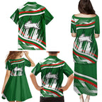 Rabbitohs Rugby Mascot Family Matching Puletasi and Hawaiian Shirt Fierce Athlete Graphic in Sports Style