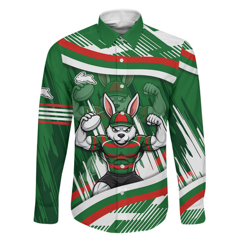 Rabbitohs Rugby Mascot Family Matching Puletasi and Hawaiian Shirt Fierce Athlete Graphic in Sports Style