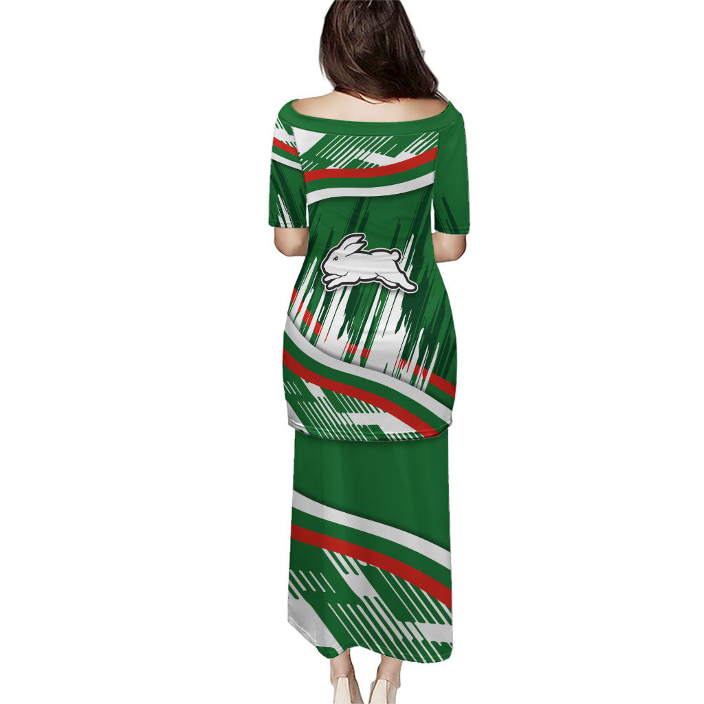 Rabbitohs Rugby Mascot Family Matching Puletasi and Hawaiian Shirt Fierce Athlete Graphic in Sports Style