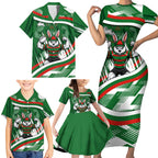 Rabbitohs Rugby Mascot Family Matching Short Sleeve Bodycon Dress and Hawaiian Shirt Fierce Athlete Graphic in Sports Style