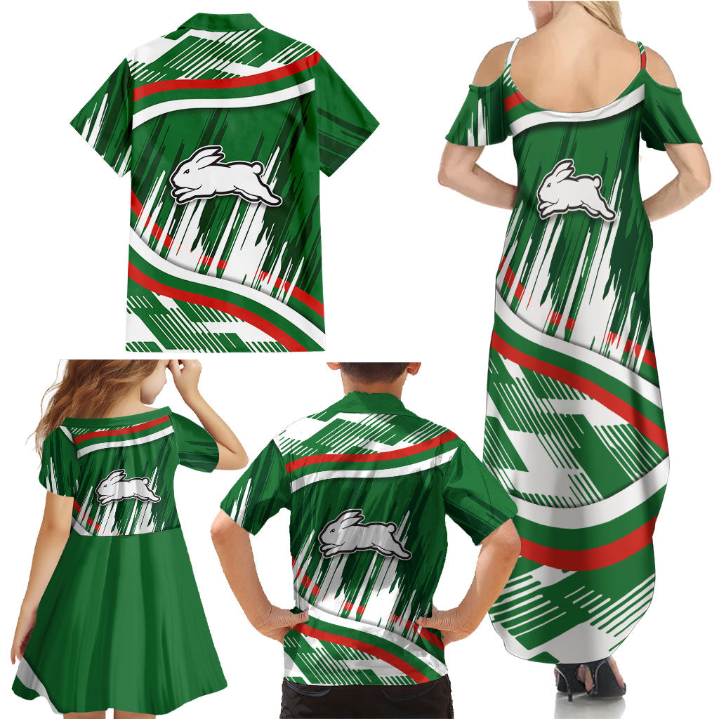 Rabbitohs Rugby Mascot Family Matching Summer Maxi Dress and Hawaiian Shirt Fierce Athlete Graphic in Sports Style