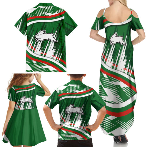 Rabbitohs Rugby Mascot Family Matching Summer Maxi Dress and Hawaiian Shirt Fierce Athlete Graphic in Sports Style