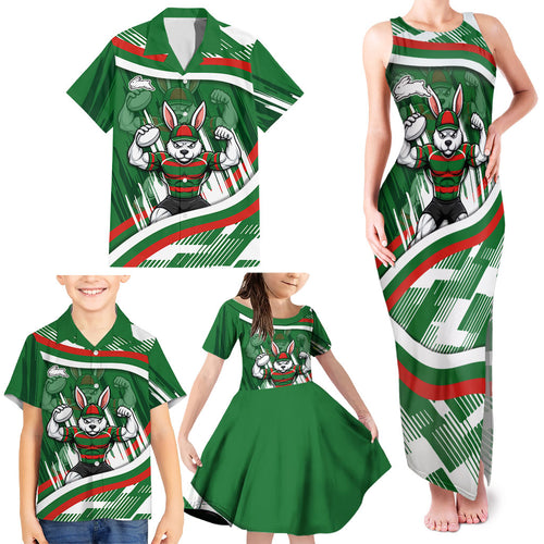 Rabbitohs Rugby Mascot Family Matching Tank Maxi Dress and Hawaiian Shirt Fierce Athlete Graphic in Sports Style