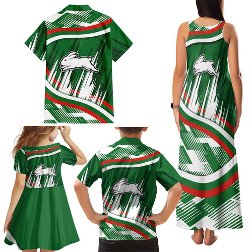 Rabbitohs Rugby Mascot Family Matching Tank Maxi Dress and Hawaiian Shirt Fierce Athlete Graphic in Sports Style