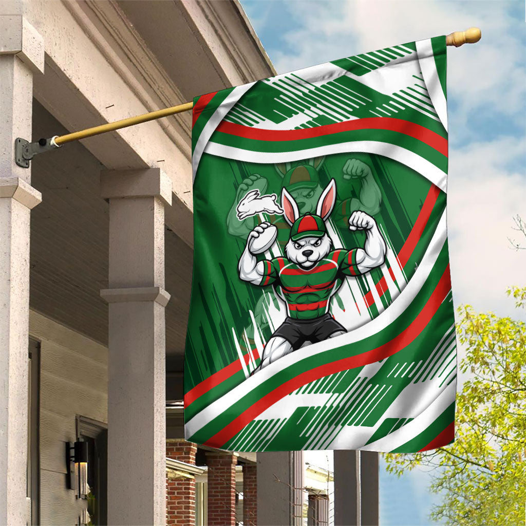 Rabbitohs Rugby Mascot Garden Flag Fierce Athlete Graphic in Sports Style