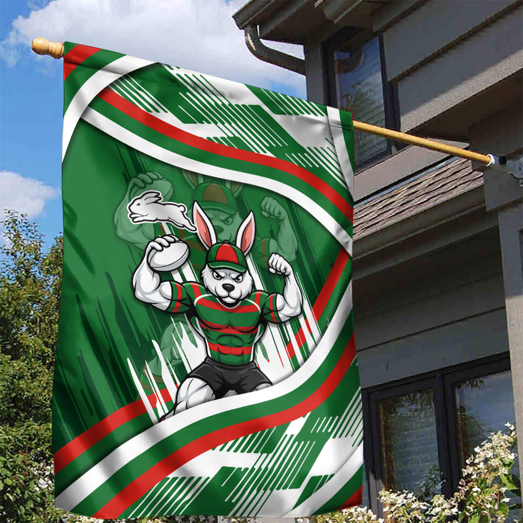 Rabbitohs Rugby Mascot Garden Flag Fierce Athlete Graphic in Sports Style