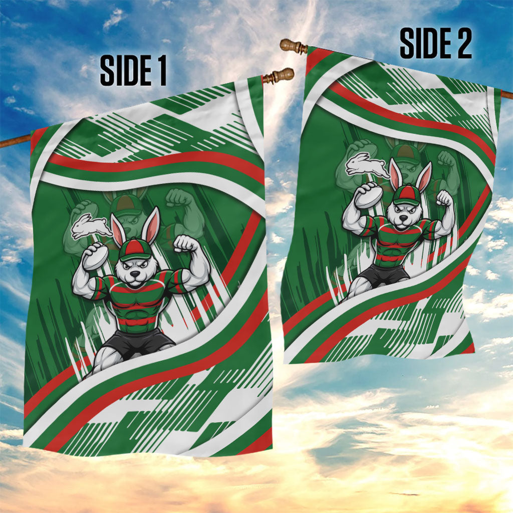 Rabbitohs Rugby Mascot Garden Flag Fierce Athlete Graphic in Sports Style