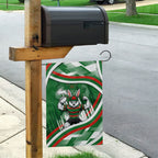 Rabbitohs Rugby Mascot Garden Flag Fierce Athlete Graphic in Sports Style