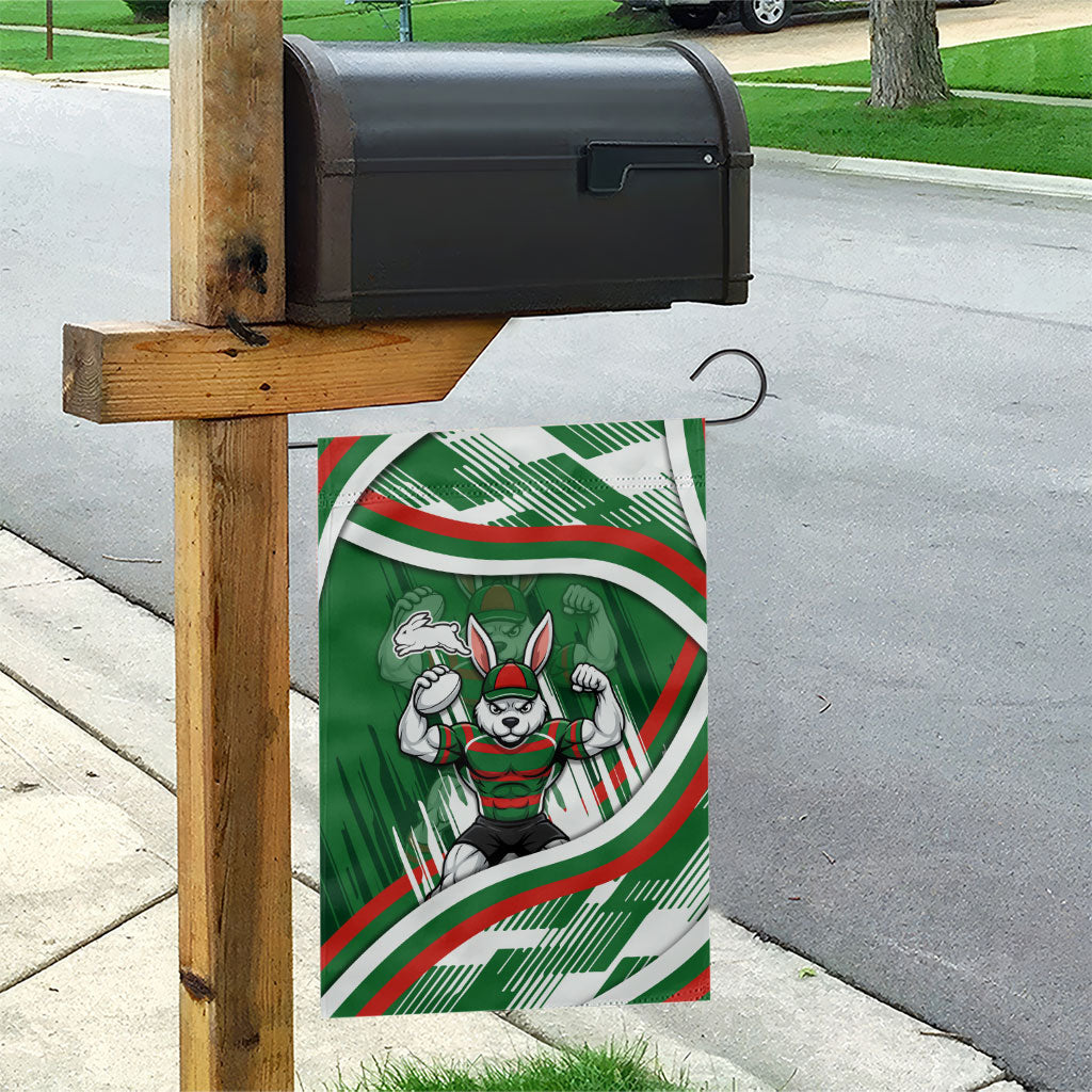 Rabbitohs Rugby Mascot Garden Flag Fierce Athlete Graphic in Sports Style