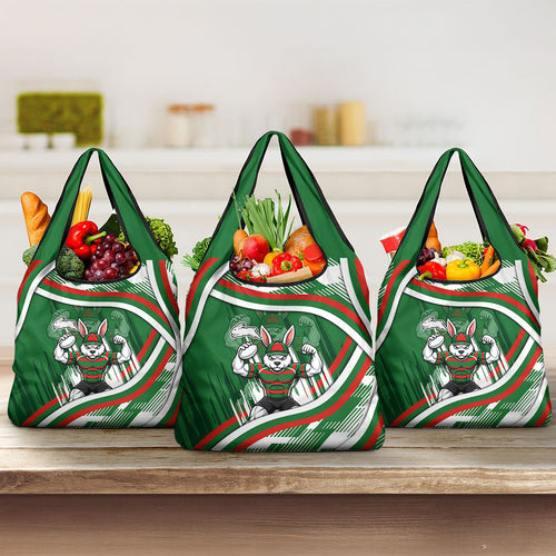 Rabbitohs Rugby Mascot Grocery Bag Fierce Athlete Graphic in Sports Style