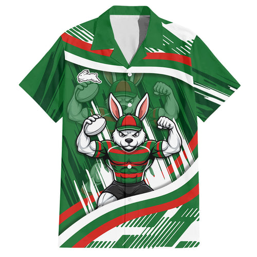 Rabbitohs Rugby Mascot Hawaiian Shirt Fierce Athlete Graphic in Sports Style