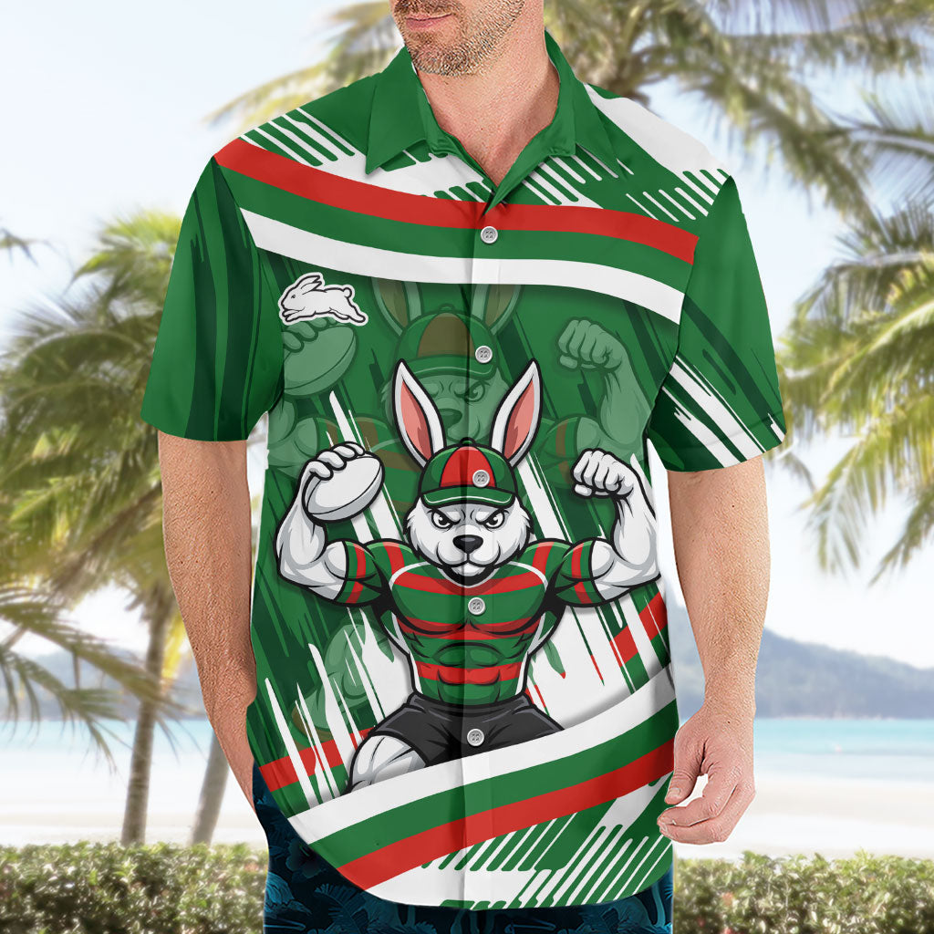 Rabbitohs Rugby Mascot Hawaiian Shirt Fierce Athlete Graphic in Sports Style