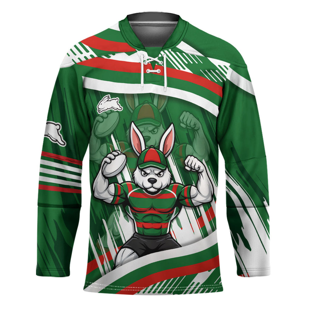 Rabbitohs Rugby Mascot Hockey Jersey Fierce Athlete Graphic in Sports Style