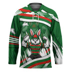 Rabbitohs Rugby Mascot Hockey Jersey Fierce Athlete Graphic in Sports Style