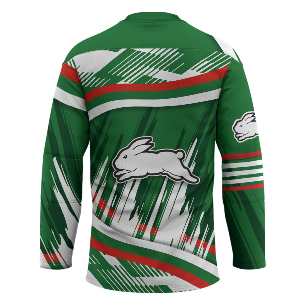 Rabbitohs Rugby Mascot Hockey Jersey Fierce Athlete Graphic in Sports Style
