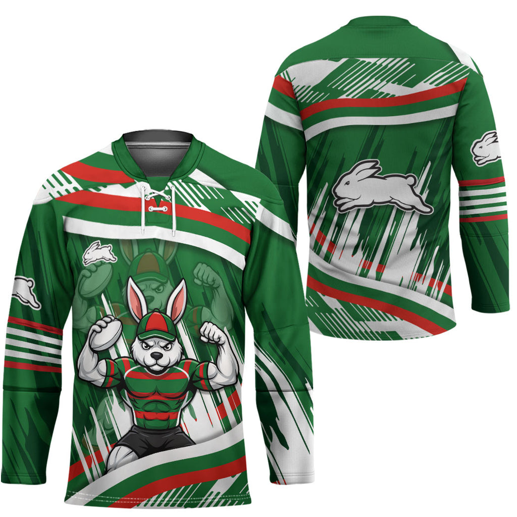 Rabbitohs Rugby Mascot Hockey Jersey Fierce Athlete Graphic in Sports Style