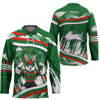 Rabbitohs Rugby Mascot Hockey Jersey Fierce Athlete Graphic in Sports Style