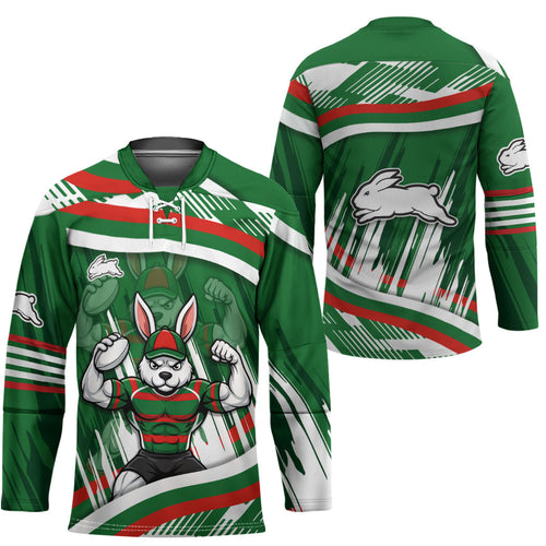 Rabbitohs Rugby Mascot Hockey Jersey Fierce Athlete Graphic in Sports Style