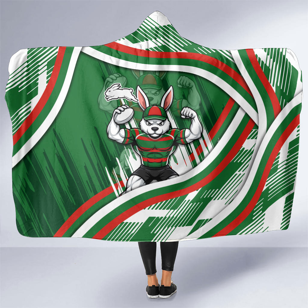 Rabbitohs Rugby Mascot Hooded Blanket Fierce Athlete Graphic in Sports Style