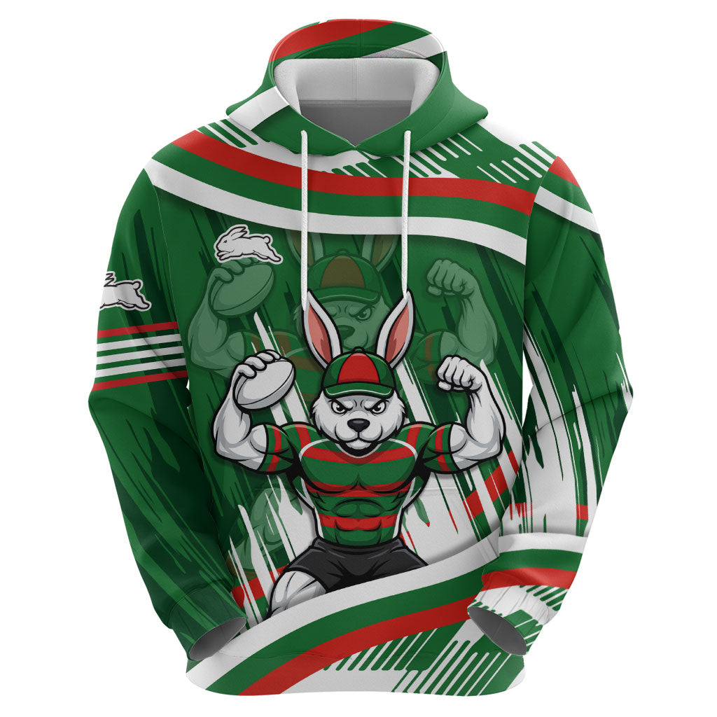 Rabbitohs Rugby Mascot Hoodie Fierce Athlete Graphic in Sports Style