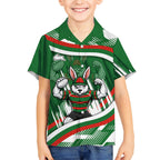 Rabbitohs Rugby Mascot Kid Hawaiian Shirt Fierce Athlete Graphic in Sports Style