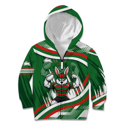 Rabbitohs Rugby Mascot Kid Hoodie Fierce Athlete Graphic in Sports Style