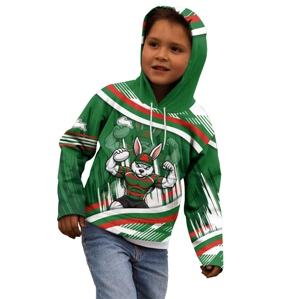 Rabbitohs Rugby Mascot Kid Hoodie Fierce Athlete Graphic in Sports Style