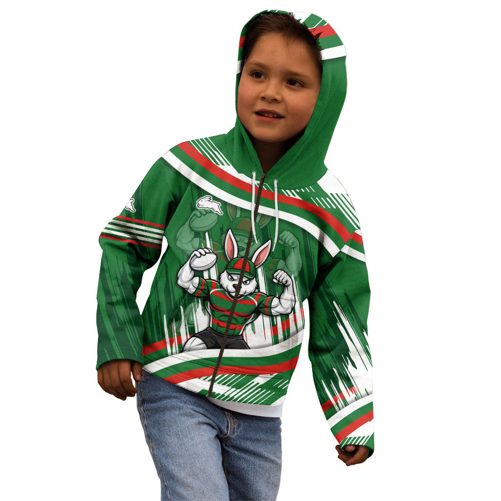 Rabbitohs Rugby Mascot Kid Hoodie Fierce Athlete Graphic in Sports Style