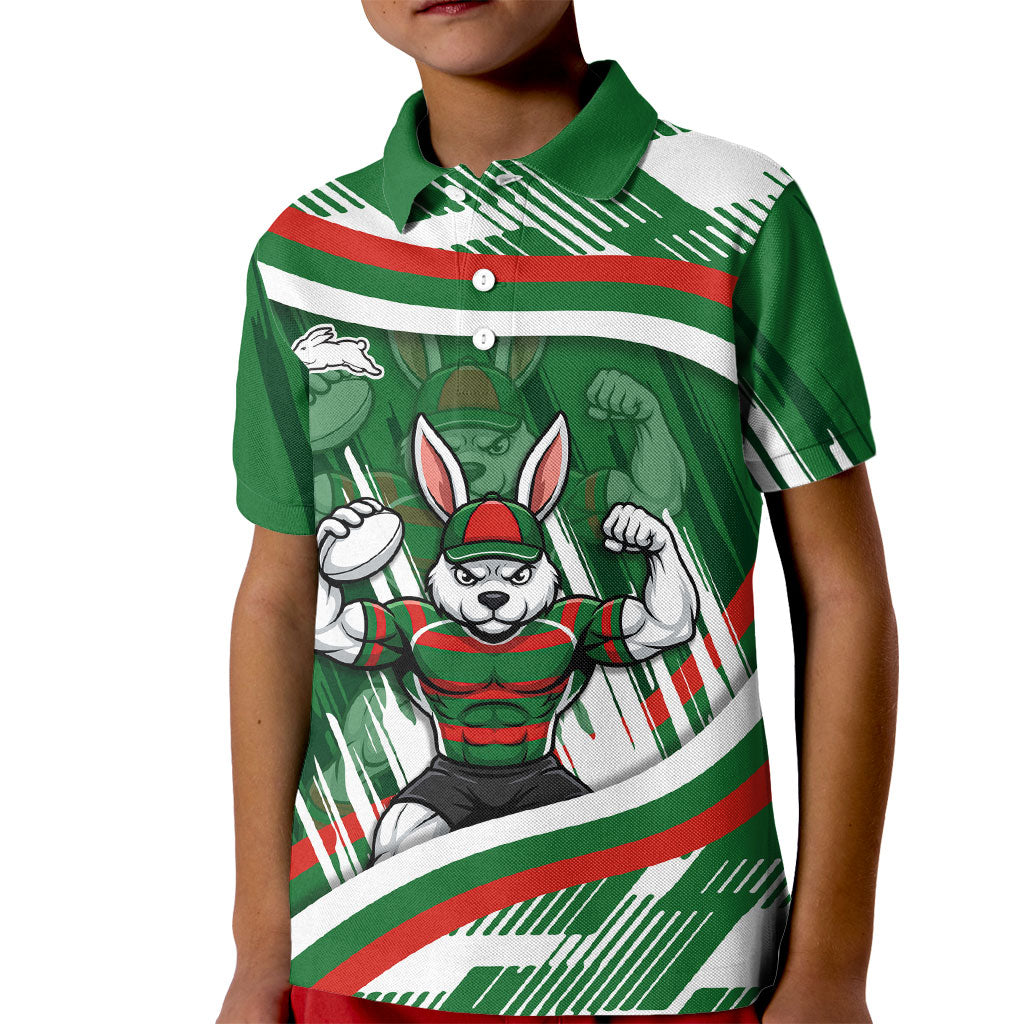 Rabbitohs Rugby Mascot Kid Polo Shirt Fierce Athlete Graphic in Sports Style