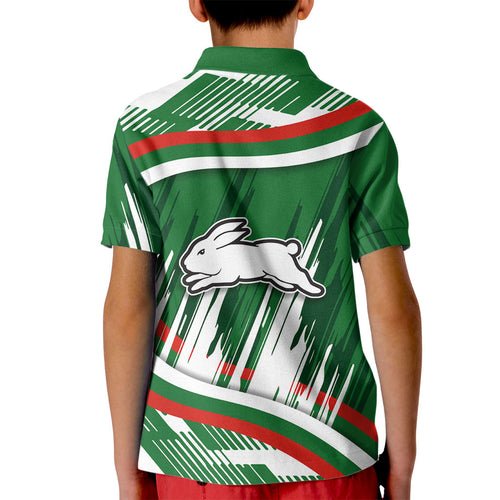 Rabbitohs Rugby Mascot Kid Polo Shirt Fierce Athlete Graphic in Sports Style