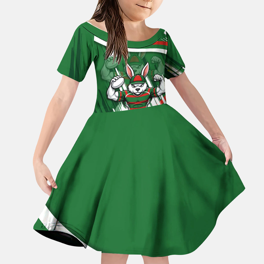 Rabbitohs Rugby Mascot Kid Short Sleeve Dress Fierce Athlete Graphic in Sports Style