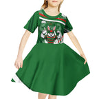 Rabbitohs Rugby Mascot Kid Short Sleeve Dress Fierce Athlete Graphic in Sports Style