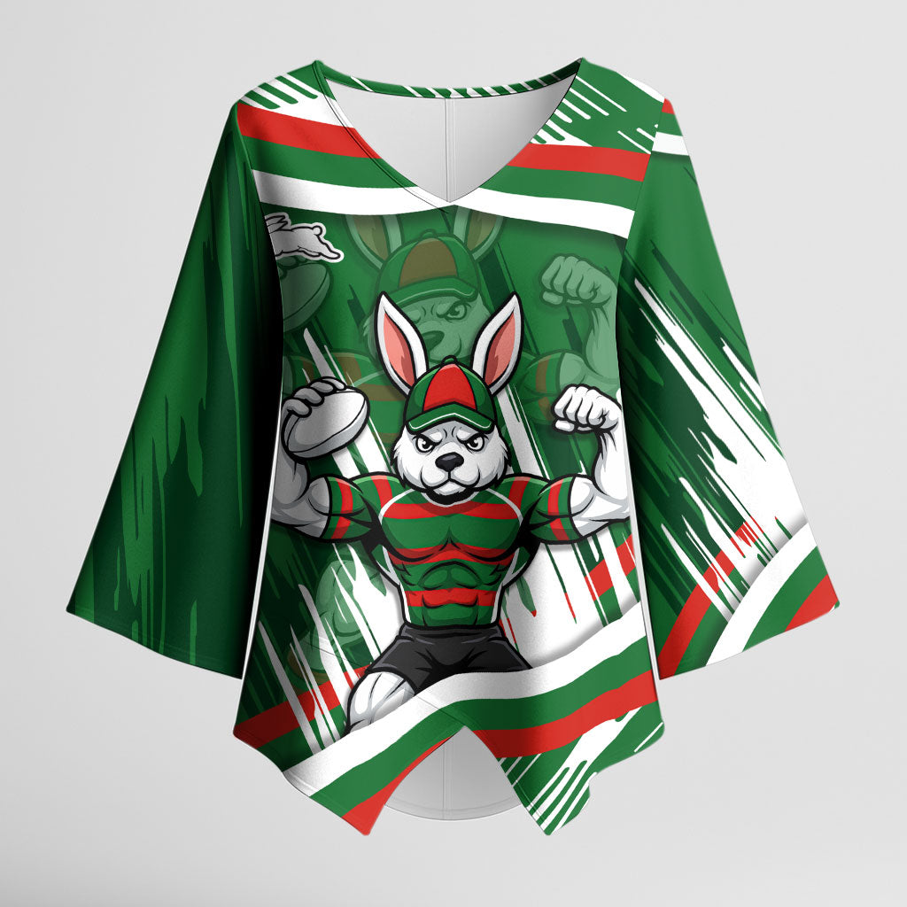 Rabbitohs Rugby Mascot Kimono Sleeve Blouse Fierce Athlete Graphic in Sports Style