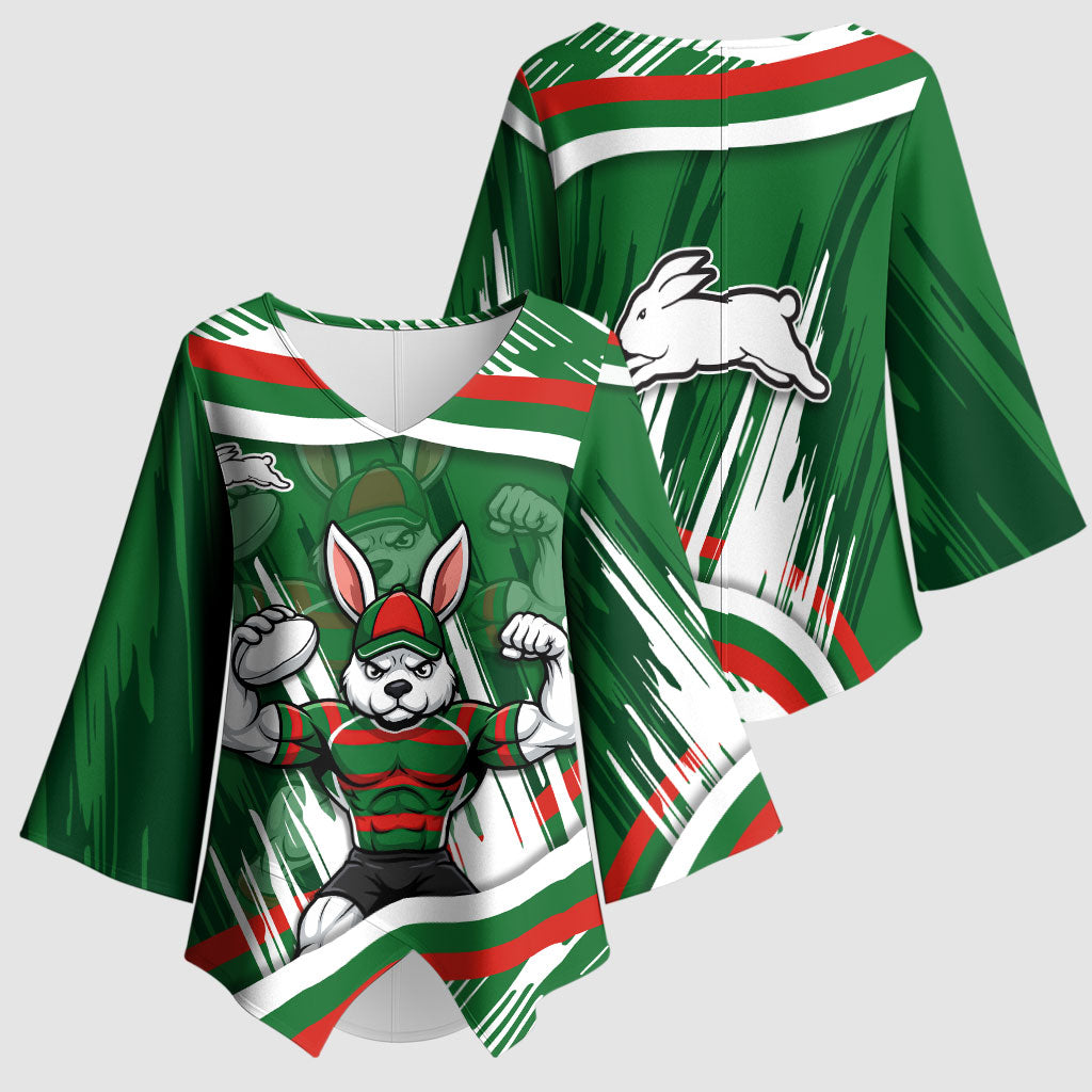 Rabbitohs Rugby Mascot Kimono Sleeve Blouse Fierce Athlete Graphic in Sports Style