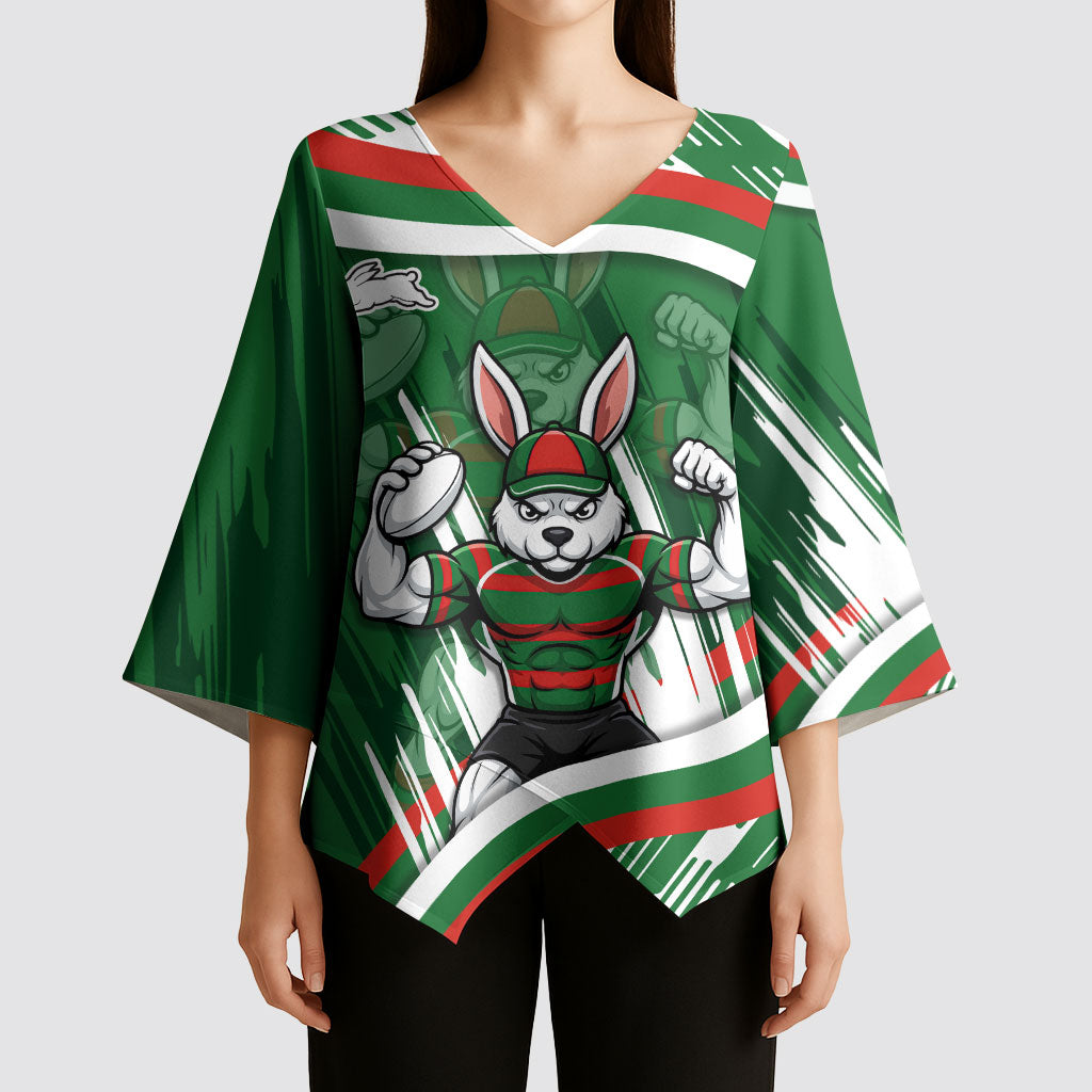 Rabbitohs Rugby Mascot Kimono Sleeve Blouse Fierce Athlete Graphic in Sports Style