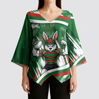 Rabbitohs Rugby Mascot Kimono Sleeve Blouse Fierce Athlete Graphic in Sports Style