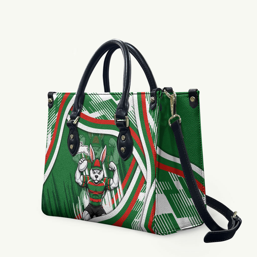 Rabbitohs Rugby Mascot Leather Bag Fierce Athlete Graphic in Sports Style