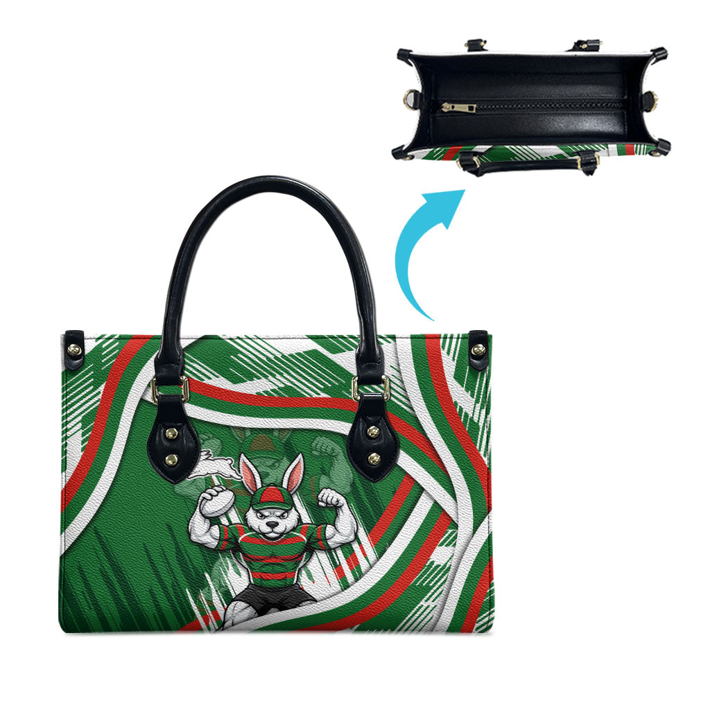 Rabbitohs Rugby Mascot Leather Bag Fierce Athlete Graphic in Sports Style