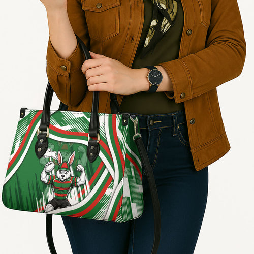 Rabbitohs Rugby Mascot Leather Bag Fierce Athlete Graphic in Sports Style